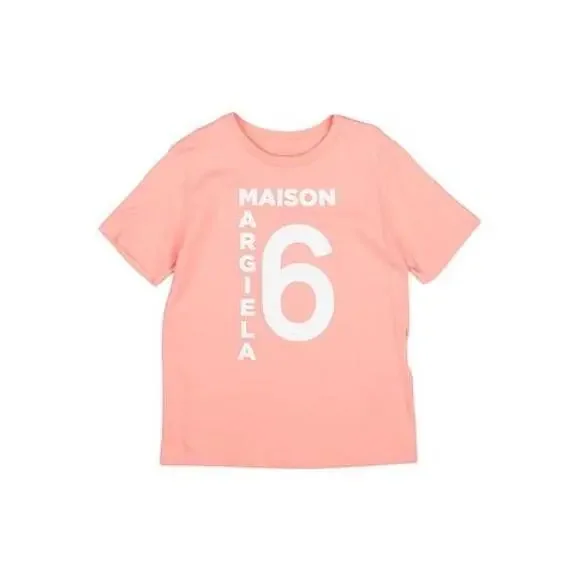 Maison Margiela Shirt Salmon Pink Logo Tee Unisex Size 14Y fits Womens Small NWT - Picture 1 of 8